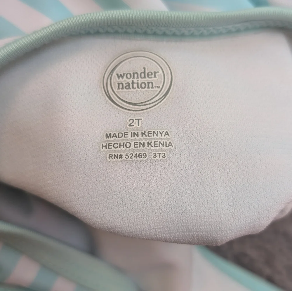 Wonder Nation Aqua and White Striped Swimsuit One piece Toddler 2T Girl's
